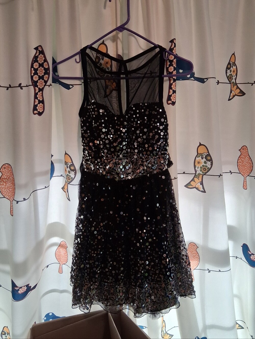 Black Sequin Mesh Party Dress - Sleeveless Fit Size S